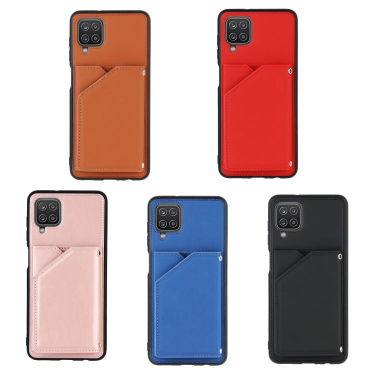 For Samsung Galaxy A12 Skin Feel PU + TPU + PC Back Cover Shockproof Case with Card Slots & Holder & Photo Frame(Black) - Galaxy Phone Cases by buy2fix | Online Shopping UK | buy2fix