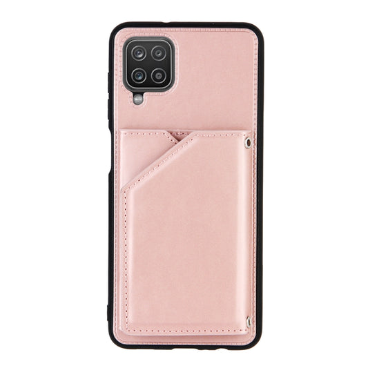 For Samsung Galaxy A12 Skin Feel PU + TPU + PC Back Cover Shockproof Case with Card Slots & Holder & Photo Frame(Rose Gold) by buy2fix