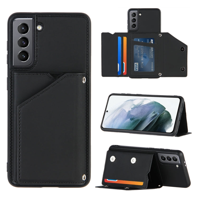 For Samsung Galaxy S21 5G Skin Feel PU + TPU + PC Back Cover Shockproof Case with Card Slots & Holder & Photo Frame(Black) - Galaxy S21 5G Cases by buy2fix | Online Shopping UK | buy2fix