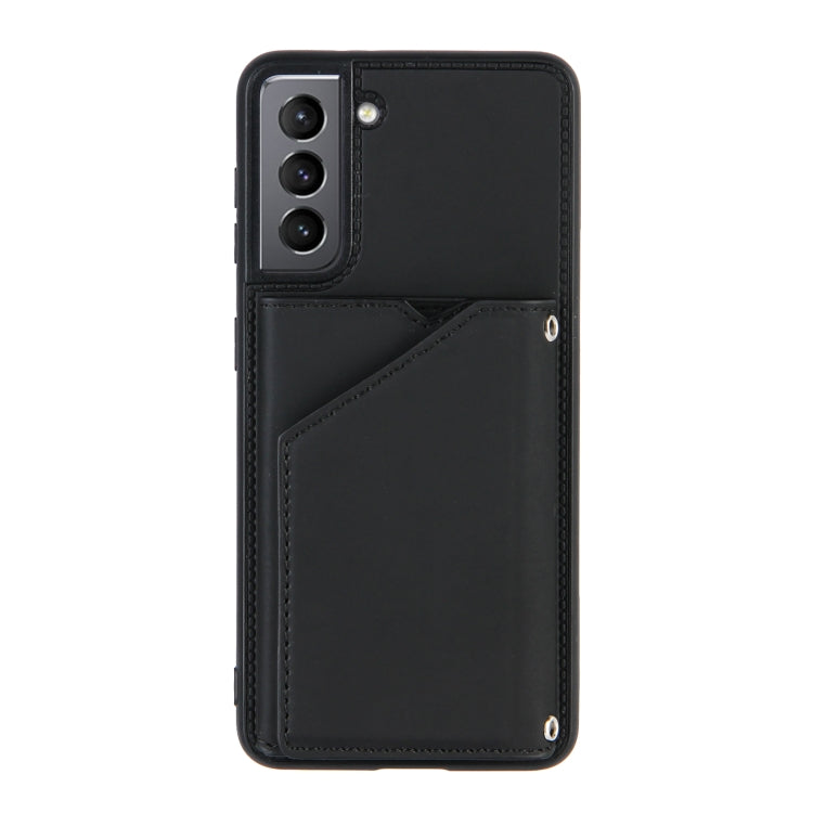 For Samsung Galaxy S21 5G Skin Feel PU + TPU + PC Back Cover Shockproof Case with Card Slots & Holder & Photo Frame(Black) - Galaxy S21 5G Cases by buy2fix | Online Shopping UK | buy2fix