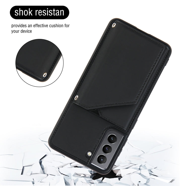 For Samsung Galaxy S21 5G Skin Feel PU + TPU + PC Back Cover Shockproof Case with Card Slots & Holder & Photo Frame(Black) - Galaxy S21 5G Cases by buy2fix | Online Shopping UK | buy2fix