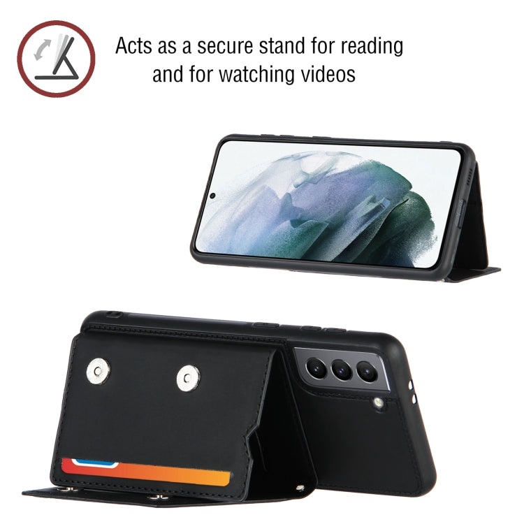 For Samsung Galaxy S21 5G Skin Feel PU + TPU + PC Back Cover Shockproof Case with Card Slots & Holder & Photo Frame(Black) - Galaxy S21 5G Cases by buy2fix | Online Shopping UK | buy2fix