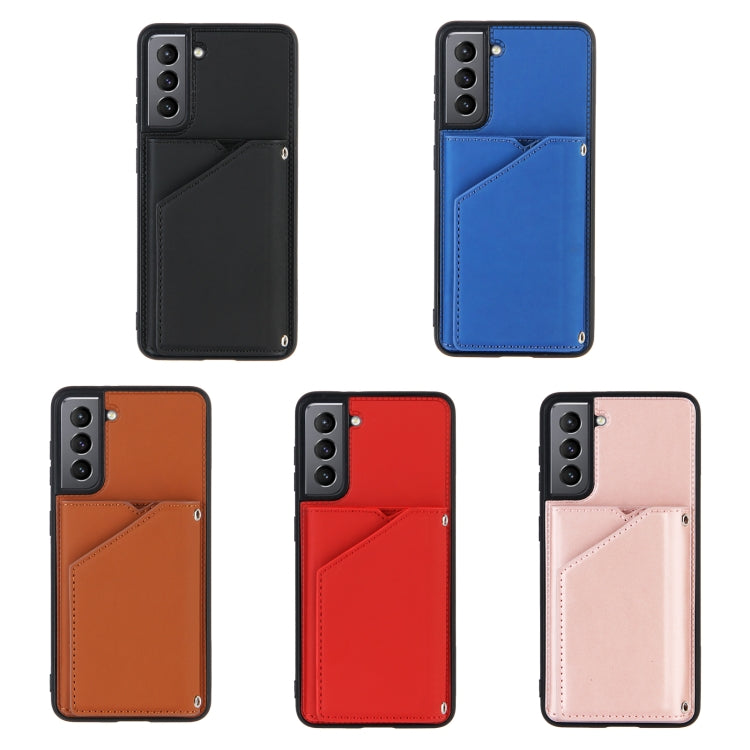 For Samsung Galaxy S21 5G Skin Feel PU + TPU + PC Back Cover Shockproof Case with Card Slots & Holder & Photo Frame(Black) - Galaxy S21 5G Cases by buy2fix | Online Shopping UK | buy2fix