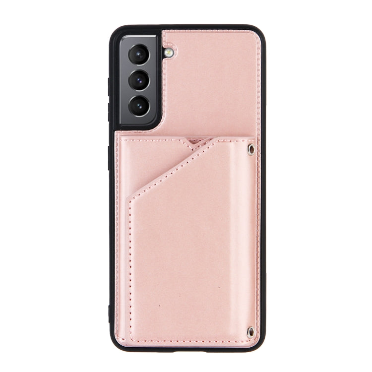 For Samsung Galaxy S21 5G Skin Feel PU + TPU + PC Back Cover Shockproof Case with Card Slots & Holder & Photo Frame(Rose Gold) - Galaxy S21 5G Cases by buy2fix | Online Shopping UK | buy2fix