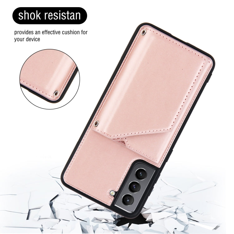For Samsung Galaxy S21 5G Skin Feel PU + TPU + PC Back Cover Shockproof Case with Card Slots & Holder & Photo Frame(Rose Gold) - Galaxy S21 5G Cases by buy2fix | Online Shopping UK | buy2fix