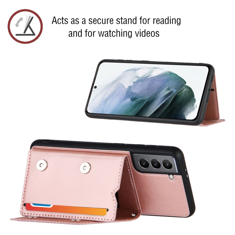 For Samsung Galaxy S21 5G Skin Feel PU + TPU + PC Back Cover Shockproof Case with Card Slots & Holder & Photo Frame(Rose Gold) - Galaxy S21 5G Cases by buy2fix | Online Shopping UK | buy2fix