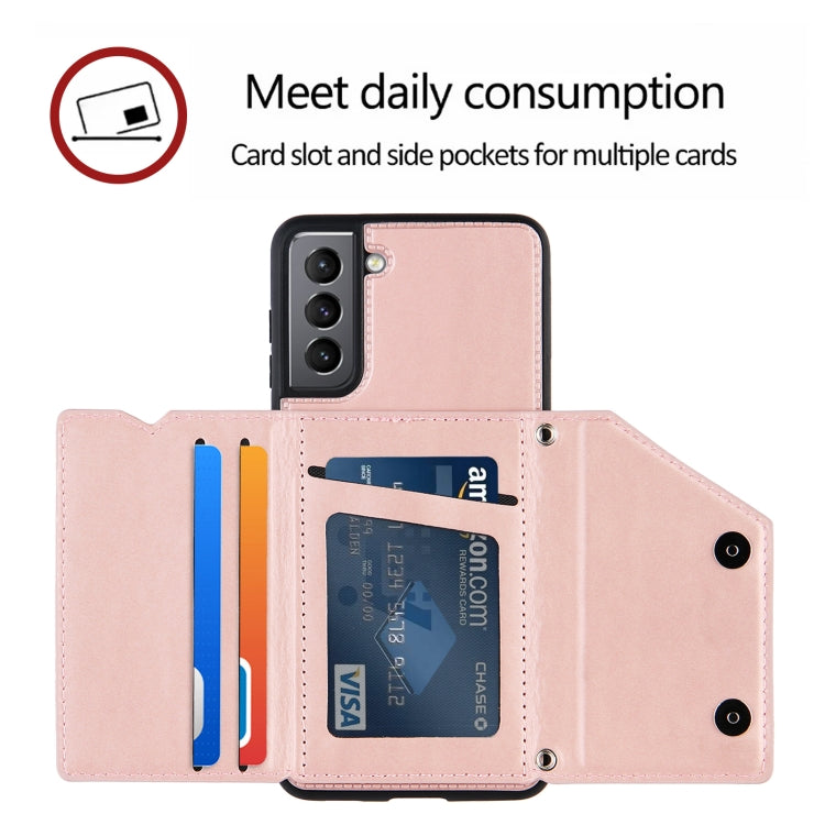 For Samsung Galaxy S21 5G Skin Feel PU + TPU + PC Back Cover Shockproof Case with Card Slots & Holder & Photo Frame(Rose Gold) - Galaxy S21 5G Cases by buy2fix | Online Shopping UK | buy2fix