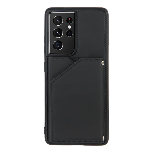 For Samsung Galaxy S21 Ultra 5G Skin Feel PU + TPU + PC Back Cover Shockproof Case with Card Slots & Holder & Photo Frame(Black) by buy2fix