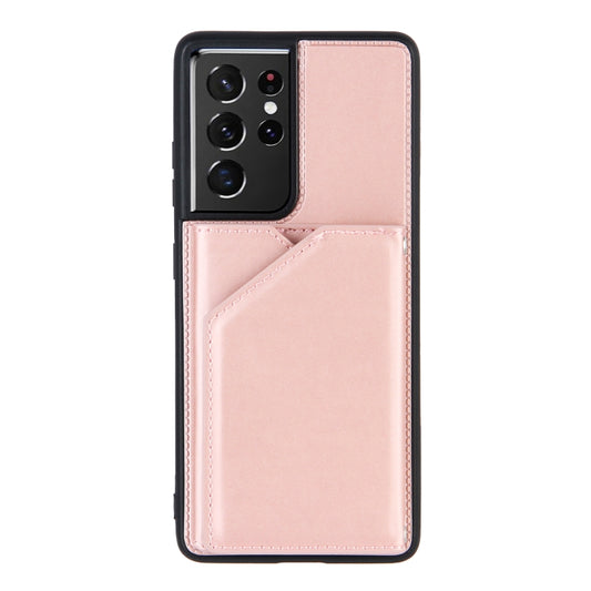 For Samsung Galaxy S21 Ultra 5G Skin Feel PU + TPU + PC Back Cover Shockproof Case with Card Slots & Holder & Photo Frame(Rose Gold) by buy2fix