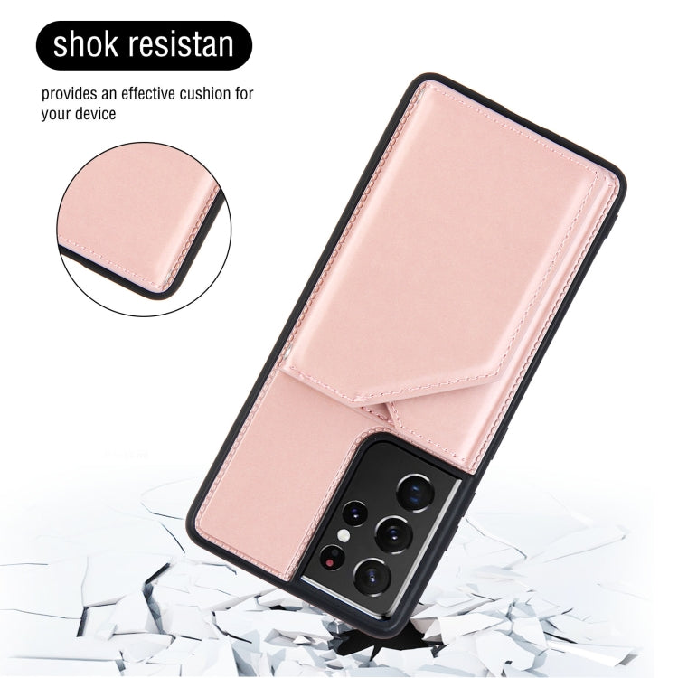 For Samsung Galaxy S21 Ultra 5G Skin Feel PU + TPU + PC Back Cover Shockproof Case with Card Slots & Holder & Photo Frame(Rose Gold) - Galaxy S21 Ultra 5G Cases by buy2fix | Online Shopping UK | buy2fix