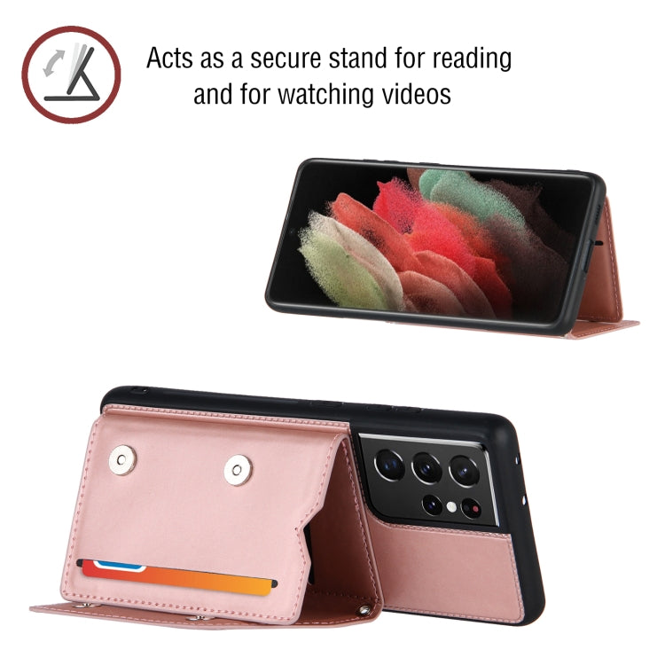 For Samsung Galaxy S21 Ultra 5G Skin Feel PU + TPU + PC Back Cover Shockproof Case with Card Slots & Holder & Photo Frame(Rose Gold) - Galaxy S21 Ultra 5G Cases by buy2fix | Online Shopping UK | buy2fix