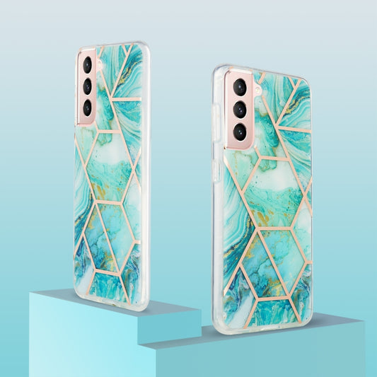 For Samsung Galaxy S21 5G 3D Electroplating Marble Pattern TPU Protective Case(Blue) by buy2fix