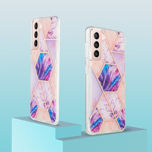 For Samsung Galaxy S21 5G 3D Electroplating Marble Pattern TPU Protective Case(Light Purple) by buy2fix