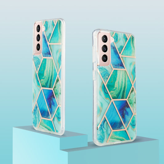 For Samsung Galaxy S21 5G 3D Electroplating Marble Pattern TPU Protective Case(Green) by buy2fix