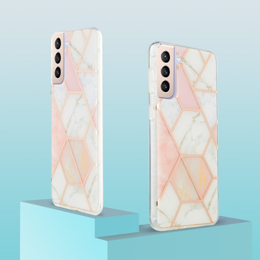 For Samsung Galaxy S21 Plus 5G 3D Electroplating Marble Pattern TPU Protective Case(Pink White) by buy2fix