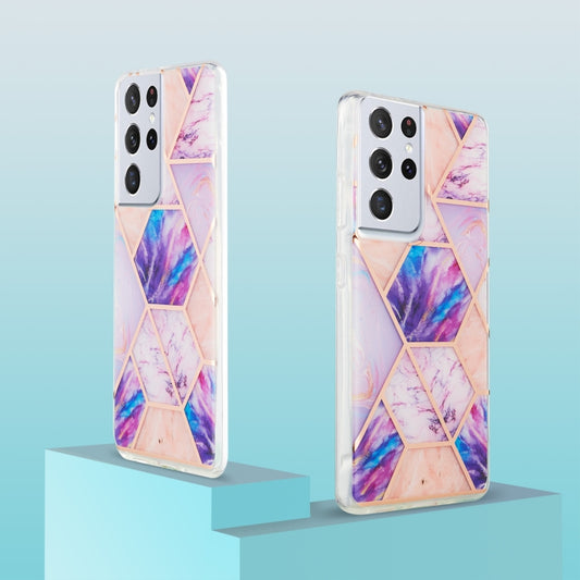 For Samsung Galaxy S21 Ultra 5G 3D Electroplating Marble Pattern TPU Protective Case(Light Purple) by buy2fix