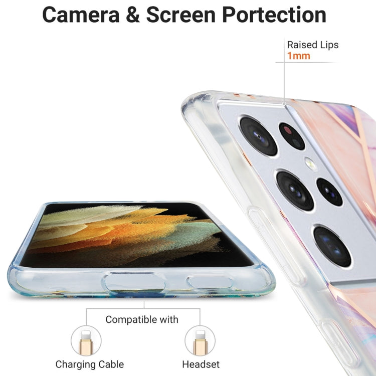 For Samsung Galaxy S21 Ultra 5G 3D Electroplating Marble Pattern TPU Protective Case(Light Purple) - Galaxy S21 Ultra 5G Cases by buy2fix | Online Shopping UK | buy2fix