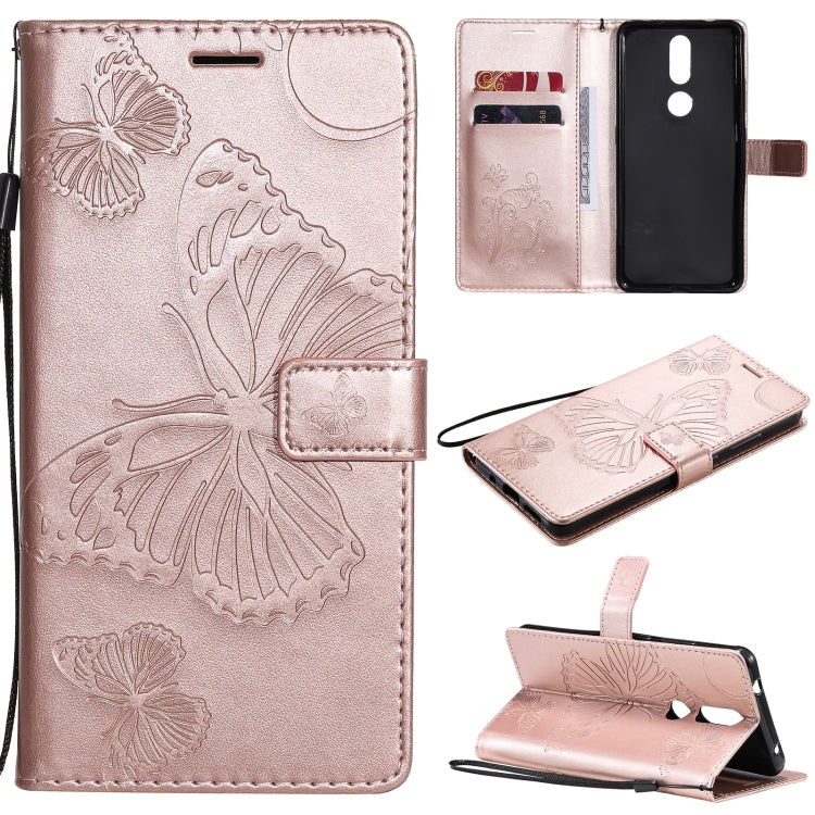 For Nokia 2.4 3D Butterflies Embossing Pattern Horizontal Flip Leather Case with Holder & Card Slot & Wallet(Rose Gold) - Nokia Cases by buy2fix | Online Shopping UK | buy2fix
