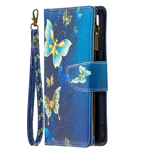 For Samsung Galaxy A02s (EU Version) Colored Drawing Pattern Zipper Horizontal Flip Leather Case with Holder & Card Slots & Wallet(Gold Butterfly) by buy2fix
