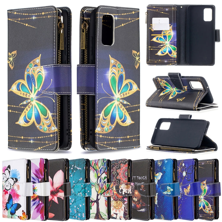 For Samsung Galaxy A02s (EU Version) Colored Drawing Pattern Zipper Horizontal Flip Leather Case with Holder & Card Slots & Wallet(Gold Butterfly) by buy2fix