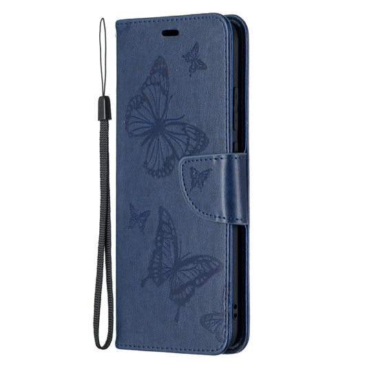 For Samsung Galaxy A02s (EU Version) Embossing Two Butterflies Pattern Horizontal Flip PU Leather Case with Holder & Card Slot & Wallet & Lanyard(Blue) by buy2fix