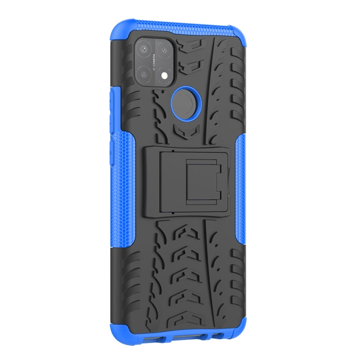 For OPPO A15 Tire Texture Shockproof TPU+PC Protective Case with Holder(Blue) - OPPO Cases by buy2fix | Online Shopping UK | buy2fix