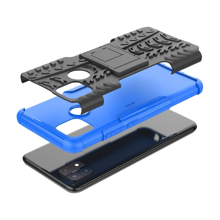 For OPPO A15 Tire Texture Shockproof TPU+PC Protective Case with Holder(Blue) - OPPO Cases by buy2fix | Online Shopping UK | buy2fix