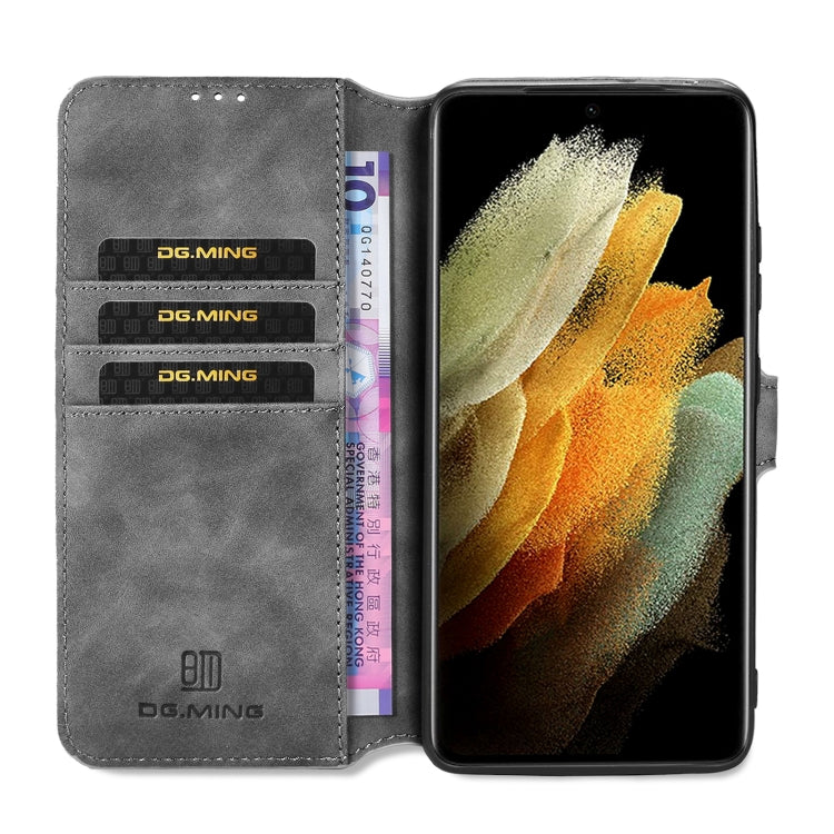 For Samsung Galaxy S21 Ultra 5G DG.MING Retro Oil Side Horizontal Flip Case with Holder & Card Slots & Wallet(Grey) - Galaxy S21 5G Cases by DG.MING | Online Shopping UK | buy2fix