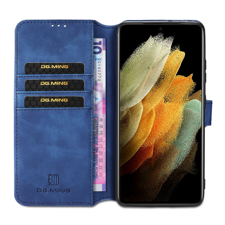 For Samsung Galaxy S21 Ultra 5G DG.MING Retro Oil Side Horizontal Flip Case with Holder & Card Slots & Wallet(Blue) - Galaxy S21 5G Cases by DG.MING | Online Shopping UK | buy2fix