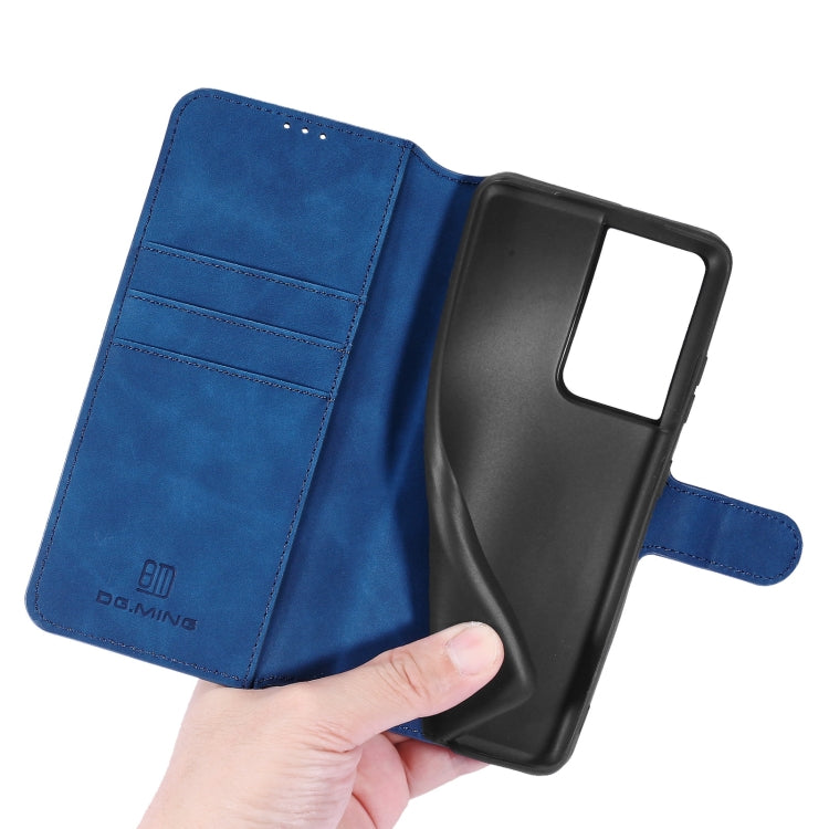 For Samsung Galaxy S21 Ultra 5G DG.MING Retro Oil Side Horizontal Flip Case with Holder & Card Slots & Wallet(Blue) - Galaxy S21 5G Cases by DG.MING | Online Shopping UK | buy2fix