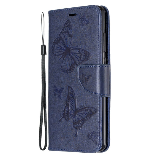 For Xiaomi Redmi Note 8 Pro Two Butterflies Embossing Pattern Horizontal Flip Leather Case with Holder & Card Slot & Wallet & Lanyard(Dark Blue) by buy2fix