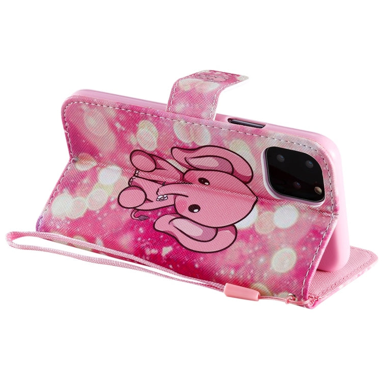 For iPhone 11 Pro Painted Pattern Horizontal Flip Leather Case, with Wallet & Holder & Card Slots & Lanyard(Pink Elephant) - iPhone 11 Pro Cases by buy2fix | Online Shopping UK | buy2fix