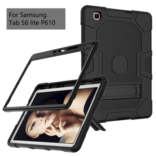For Samsung Galaxy Tab S6 Lite P610 Contrast Color Robot Shockproof Silicone + PC Protective Case with Holder (Black) by buy2fix