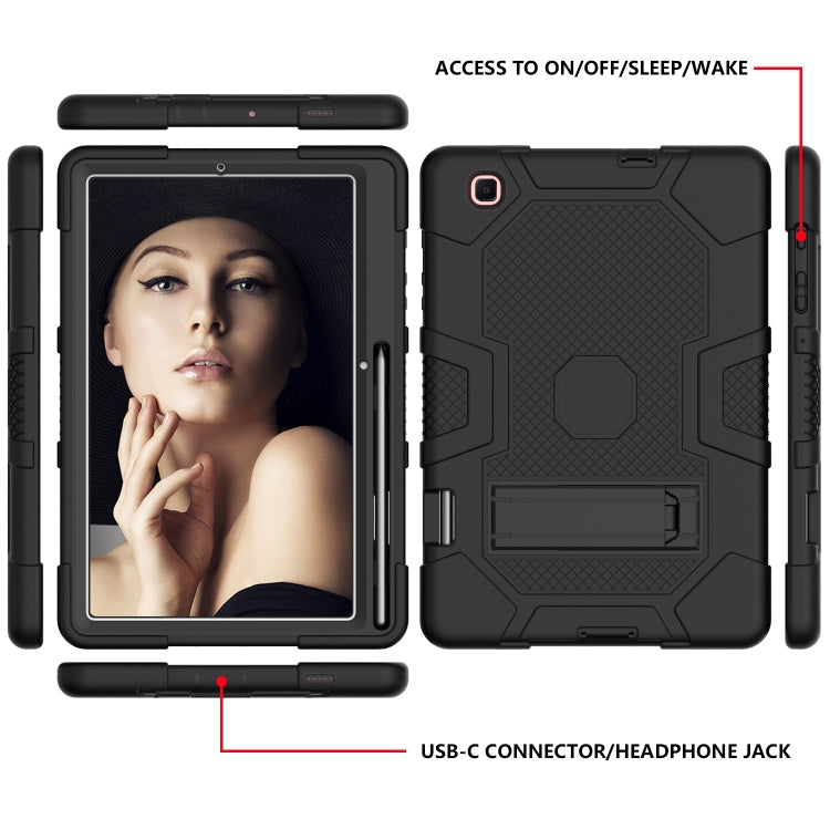 For Samsung Galaxy Tab S6 Lite P610 Contrast Color Robot Shockproof Silicone + PC Protective Case with Holder (Black) - Tab S6 Lite P610 / P615 by buy2fix | Online Shopping UK | buy2fix