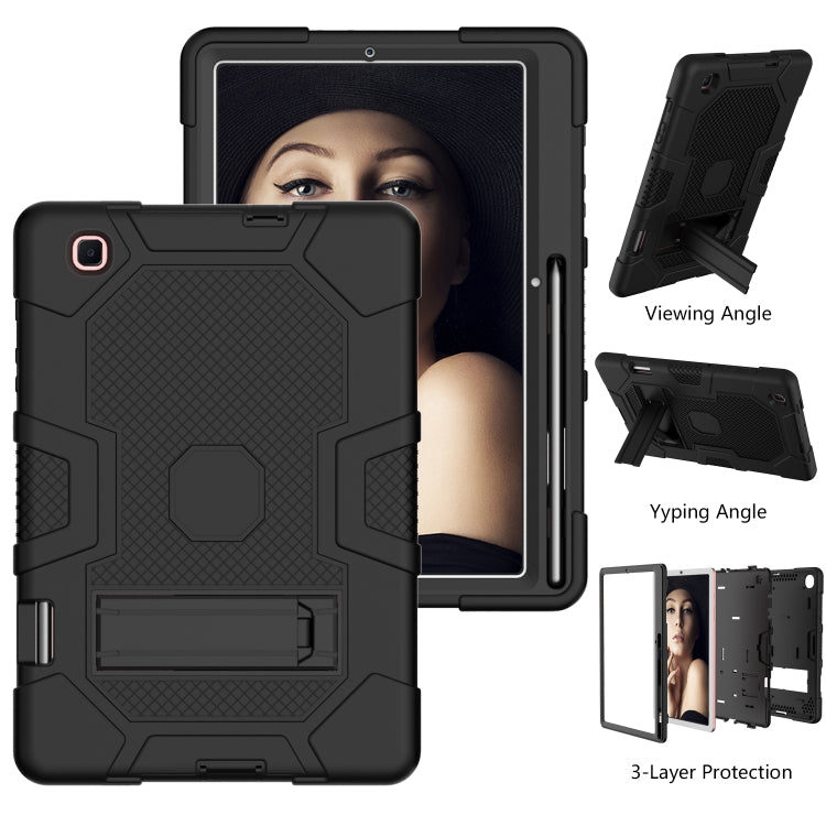 For Samsung Galaxy Tab S6 Lite P610 Contrast Color Robot Shockproof Silicone + PC Protective Case with Holder (Black) - Tab S6 Lite P610 / P615 by buy2fix | Online Shopping UK | buy2fix