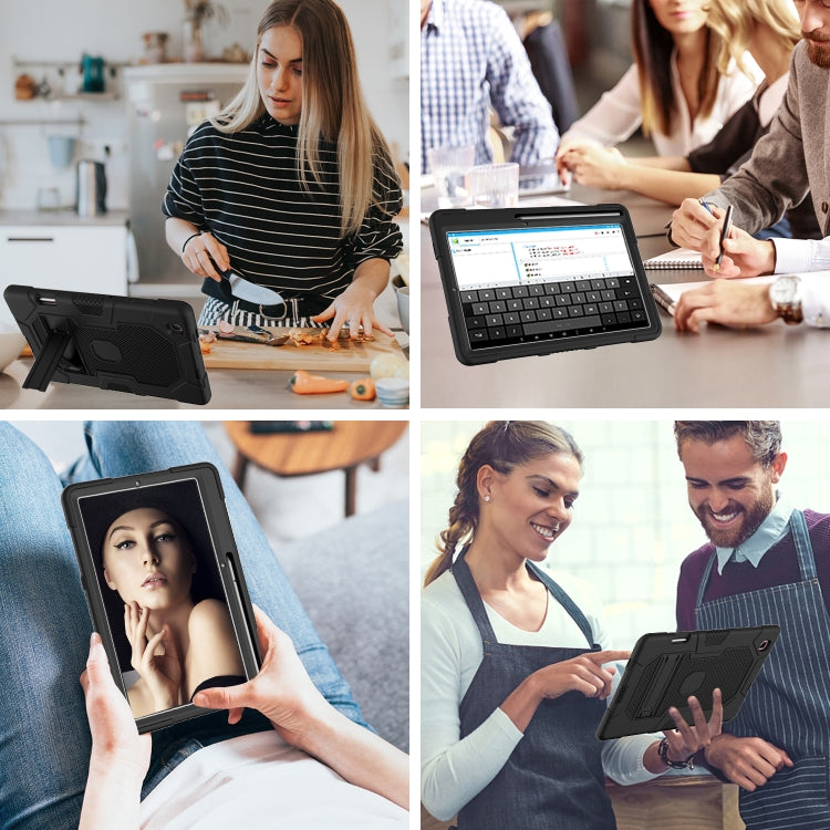For Samsung Galaxy Tab S6 Lite P610 Contrast Color Robot Shockproof Silicone + PC Protective Case with Holder (Black) - Tab S6 Lite P610 / P615 by buy2fix | Online Shopping UK | buy2fix