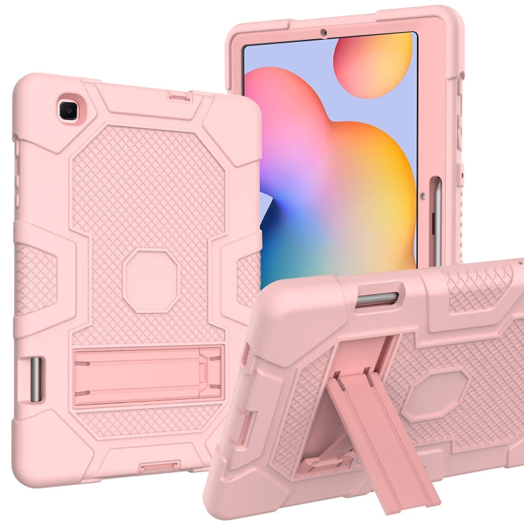 For Samsung Galaxy Tab S6 Lite P610 Contrast Color Robot Shockproof Silicone + PC Protective Case with Holder (Rose Gold) - Tab S6 Lite P610 / P615 by buy2fix | Online Shopping UK | buy2fix