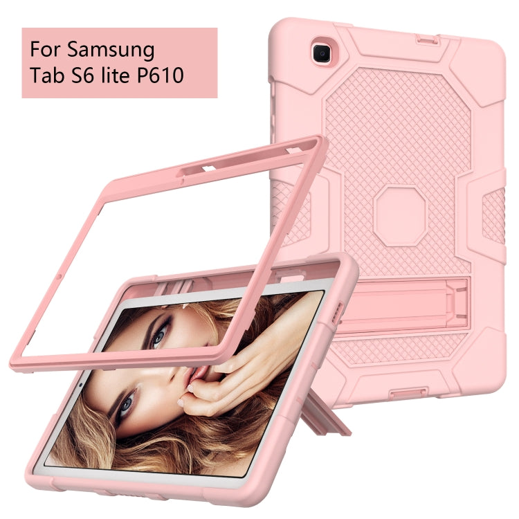 For Samsung Galaxy Tab S6 Lite P610 Contrast Color Robot Shockproof Silicone + PC Protective Case with Holder (Rose Gold) - Tab S6 Lite P610 / P615 by buy2fix | Online Shopping UK | buy2fix