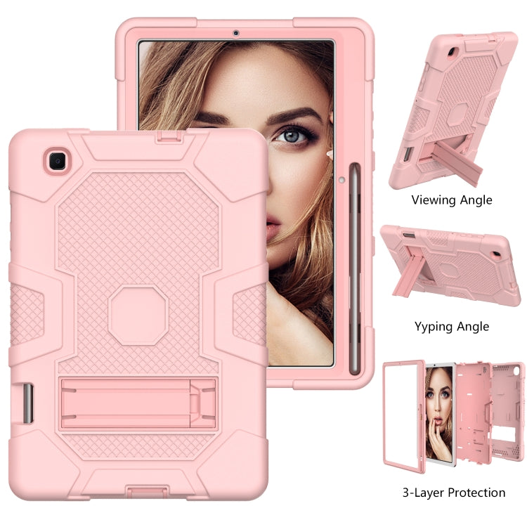For Samsung Galaxy Tab S6 Lite P610 Contrast Color Robot Shockproof Silicone + PC Protective Case with Holder (Rose Gold) - Tab S6 Lite P610 / P615 by buy2fix | Online Shopping UK | buy2fix