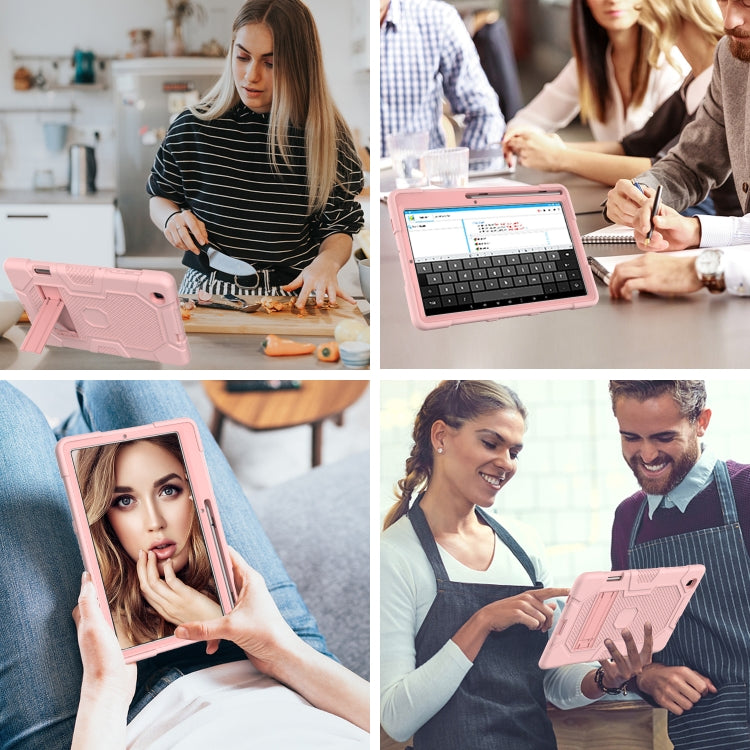 For Samsung Galaxy Tab S6 Lite P610 Contrast Color Robot Shockproof Silicone + PC Protective Case with Holder (Rose Gold) - Tab S6 Lite P610 / P615 by buy2fix | Online Shopping UK | buy2fix