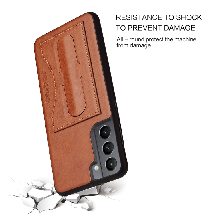 For Samsung Galaxy S21+ 5G Fierre Shann Full Coverage Protective Leather Case with Holder & Card Slot(Brown) - Galaxy S21+ 5G Cases by FIERRE SHANN | Online Shopping UK | buy2fix