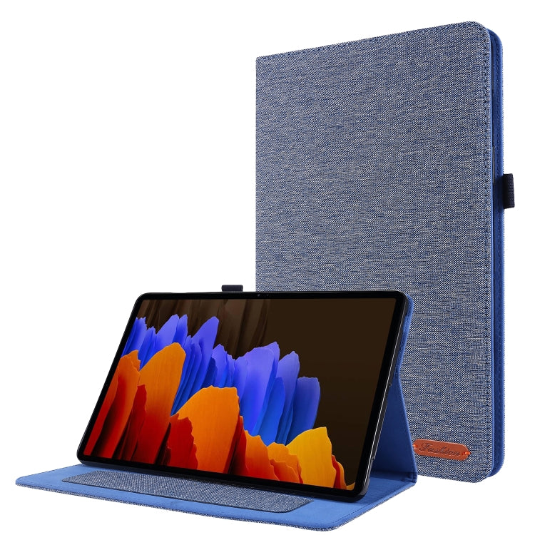For Samsung Galaxy Tab S8+ / Tab S8 Plus /  Tab S7 FE / Tab S7+ / T970 Horizontal Flip TPU + Fabric PU Leather Protective Case with Name Card Clip(Dark Blue) - Galaxy Tab S8+ Cases by buy2fix | Online Shopping UK | buy2fix