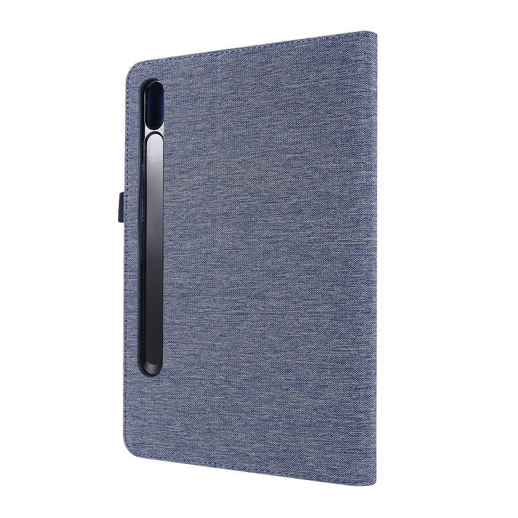 For Samsung Galaxy Tab S8+ / Tab S8 Plus /  Tab S7 FE / Tab S7+ / T970 Horizontal Flip TPU + Fabric PU Leather Protective Case with Name Card Clip(Dark Blue) - Galaxy Tab S8+ Cases by buy2fix | Online Shopping UK | buy2fix