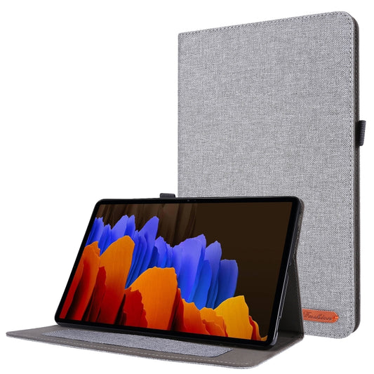 For Samsung Galaxy Tab S8+ / Tab S8 Plus /  Tab S7 FE / Tab S7+ / T970 Horizontal Flip TPU + Fabric PU Leather Protective Case with Name Card Clip(Grey) - Galaxy Tab S8+ Cases by buy2fix | Online Shopping UK | buy2fix