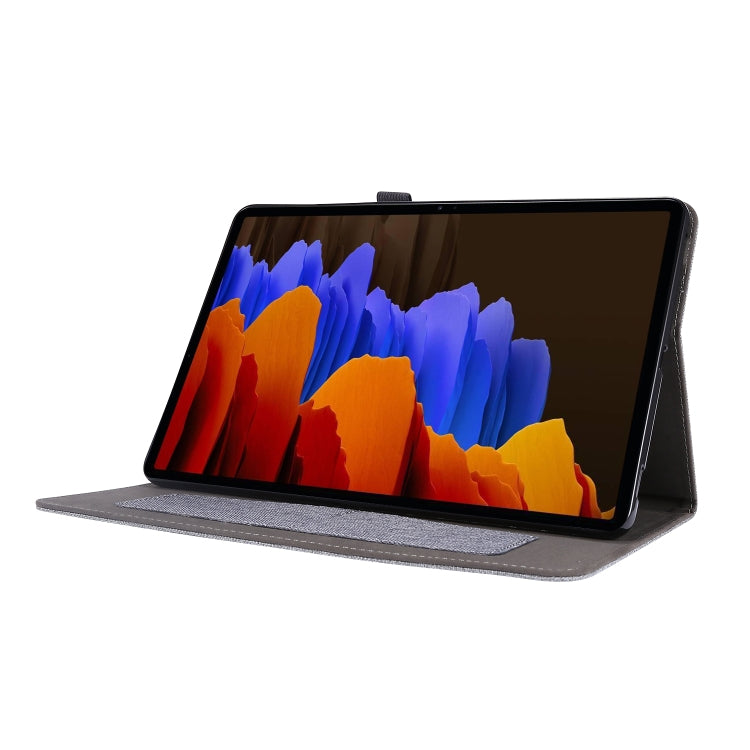 For Samsung Galaxy Tab S8+ / Tab S8 Plus /  Tab S7 FE / Tab S7+ / T970 Horizontal Flip TPU + Fabric PU Leather Protective Case with Name Card Clip(Grey) - Galaxy Tab S8+ Cases by buy2fix | Online Shopping UK | buy2fix