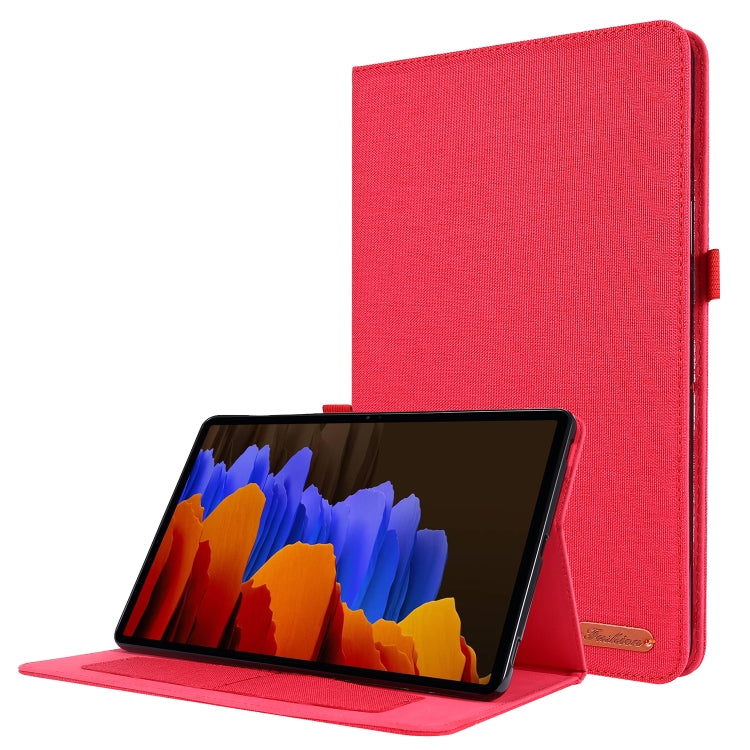 For Samsung Galaxy Tab S8+ / Tab S8 Plus /  Tab S7 FE / Tab S7+ / T970 Horizontal Flip TPU + Fabric PU Leather Protective Case with Name Card Clip(Red) - Galaxy Tab S8+ Cases by buy2fix | Online Shopping UK | buy2fix