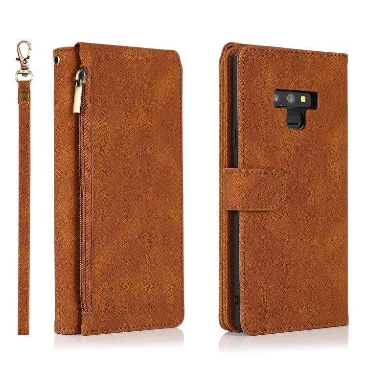 For Samsung Galaxy Note9 Skin-feel Crazy Horse Texture Zipper Wallet Bag Horizontal Flip Leather Case with Holder & Card Slots & Wallet & Lanyard(Brown) - Galaxy Phone Cases by buy2fix | Online Shopping UK | buy2fix