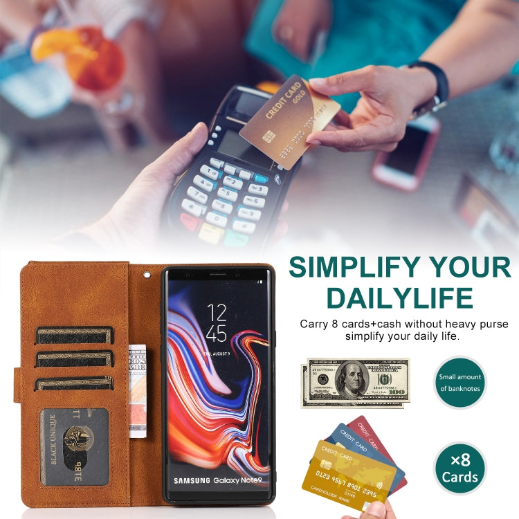 For Samsung Galaxy Note9 Skin-feel Crazy Horse Texture Zipper Wallet Bag Horizontal Flip Leather Case with Holder & Card Slots & Wallet & Lanyard(Brown) - Galaxy Phone Cases by buy2fix | Online Shopping UK | buy2fix
