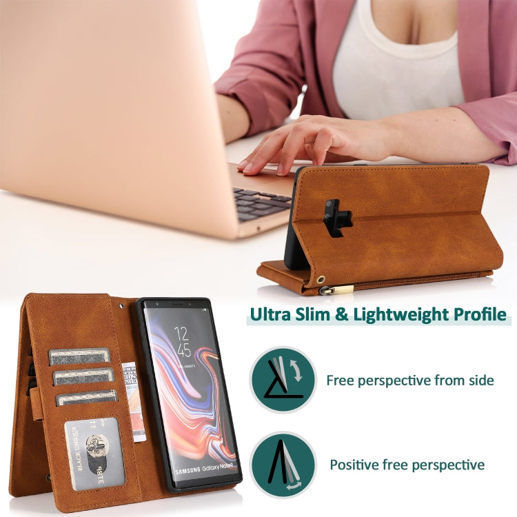 For Samsung Galaxy Note9 Skin-feel Crazy Horse Texture Zipper Wallet Bag Horizontal Flip Leather Case with Holder & Card Slots & Wallet & Lanyard(Brown) - Galaxy Phone Cases by buy2fix | Online Shopping UK | buy2fix