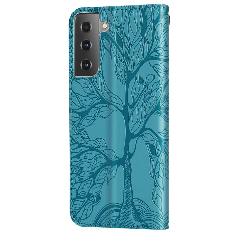 For Samsung Galaxy S21 5G Life of Tree Embossing Pattern Horizontal Flip Leather Case with Holder & Card Slot & Wallet & Photo Frame & Lanyard(Lake Blue) - Galaxy S21 5G Cases by buy2fix | Online Shopping UK | buy2fix